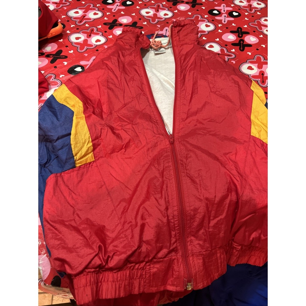 Vintage Mens Cambridge & Adams Track Suit M Red Navy Blue Colorblock Windbreaker